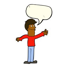 cartoon happy man waving with speech bubble N22