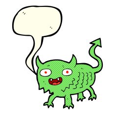 cartoon little demon with speech bubble N15