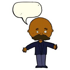 cartoon bald man with open arms speech bubble N6