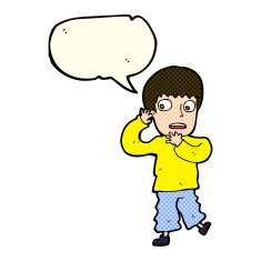 cartoon frightened boy with speech bubble N9