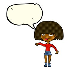 cartoon smug woman making dismissive gesture with speech bubble N6
