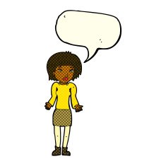 cartoon woman shrugging shoulders with speech bubble N236