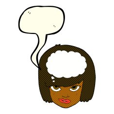 cartoon woman thinking with speech bubble N19
