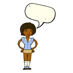 cartoon woman with hands on hips speech bubble N103