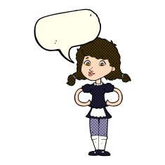 cartoon happy waitress woman with speech bubble N5