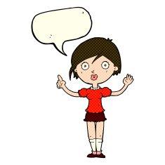 cartoon girl asking question with speech bubble N5