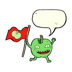 cartoon apple with flag speech bubble N5