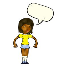 cartoon woman looking sideways with speech bubble N6