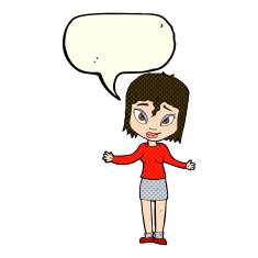 cartoon woman shrugging shoulders with speech bubble N237