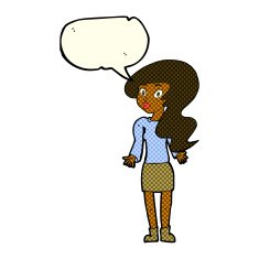 cartoon woman shrugging shoulders with speech bubble N238