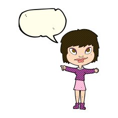 cartoon woman pointing with speech bubble N102