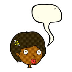 cartoon surprised female face with speech bubble N29
