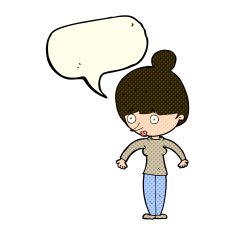 cartoon woman staring with speech bubble N15