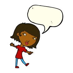 cartoon happy girl gesturing to follow with speech bubble N5