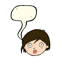 cartoon surprised female face with speech bubble N30