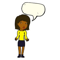 cartoon woman shrugging shoulders with speech bubble N239