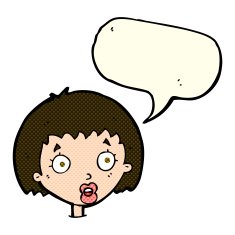 cartoon surprised female face with speech bubble N32