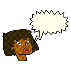 cartoon pretty female face with speech bubble N47