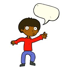 cartoon boy waving warning with speech bubble N5