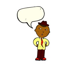 cartoon man wearing hat with speech bubble N6