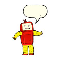 cartoon funny robot with speech bubble N37