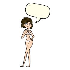 cartoon woman in bikini with speech bubble N27