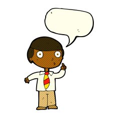 cartoon school boy with speech bubble N6