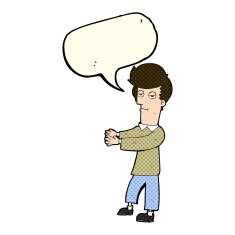 cartoon bored man showing the way with speech bubble N5