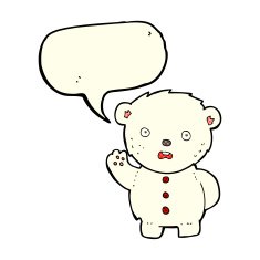 cartoon unhappy polar teddy bear with speech bubble N3