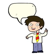 cartoon school boy with idea speech bubble N14