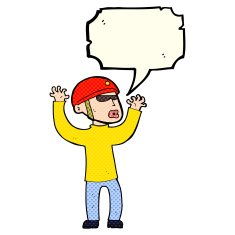 cartoon security man panicking with speech bubble N5