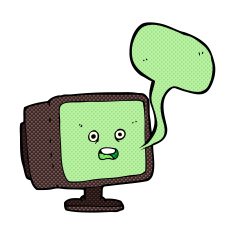 cartoon computer screen with speech bubble N4