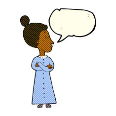 cartoon strict victorian teacher with speech bubble N5
