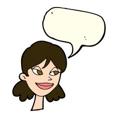 cartoon happy female face with speech bubble N96