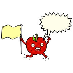 cartoon funny apple with flag speech bubble N4