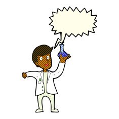 cartoon happy scientist with speech bubble N6