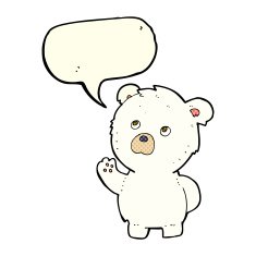 cartoon waving polar bear with speech bubble N31
