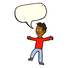 cartoon startled boy with speech bubble N15