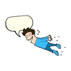 cartoon drenched man flying with speech bubble N5