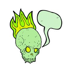 cartoon spooky skull with speech bubble N74