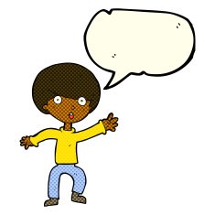 cartoon panicking boy with speech bubble N6