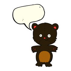 cartoon happy black bear with speech bubble N5