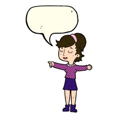 cartoon happy woman pointing with speech bubble N33