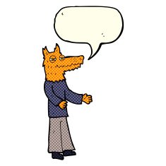 cartoon fox man with speech bubble N25