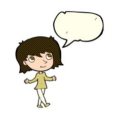 cartoon girl with no worries speech bubble N5