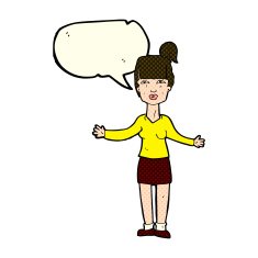 cartoon woman shrugging shoulders with speech bubble N245
