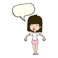 cartoon woman shrugging shoulders with speech bubble N246