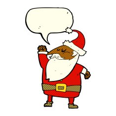 cartoon santa claus punching air with speech bubble N10