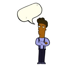 cartoon unimpressed man with speech bubble N4