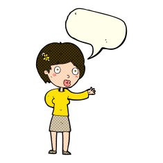 cartoon waving woman with speech bubble N81